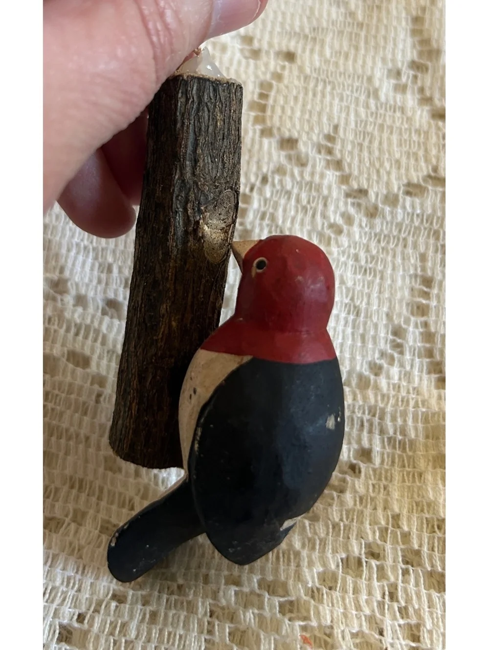 Hand-Carved Wooden Bird and Santa on Duck Christmas Ornaments